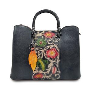 2851 Leather Vintage Embossed Handbag - Artisanal Cowhide Floral Crossbody